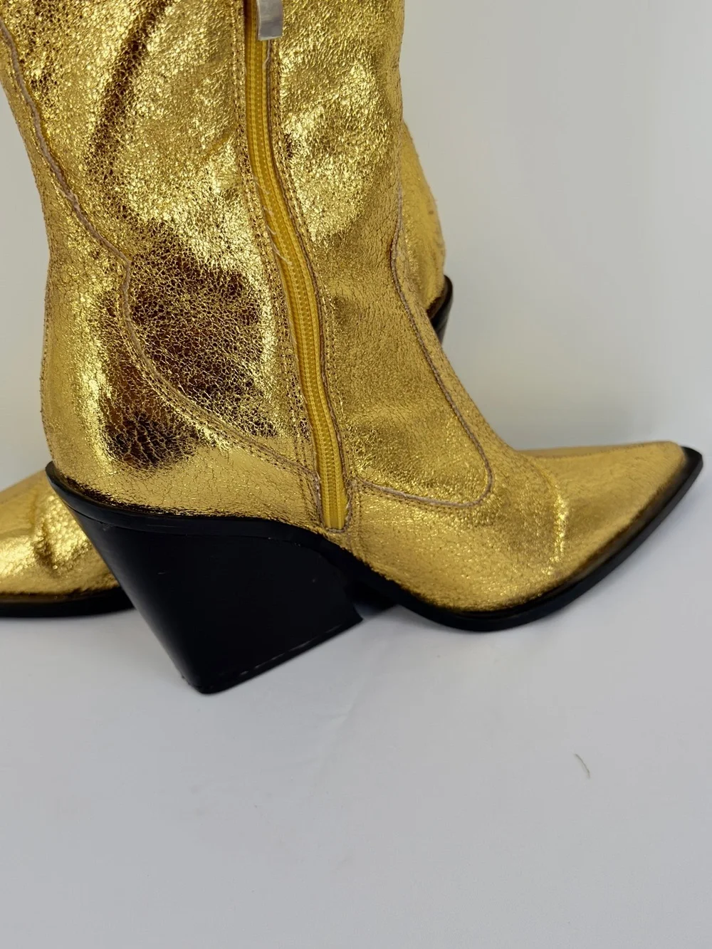 Gold Metallic Knee High Western Cowboy Boots Size 7 Pointed Toe